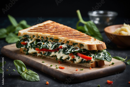 Knuspriger Spinat-Panini mit roter Paprika und cremigem Käse – ein Genuss für jeden Tag photo