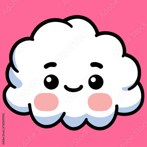 A cute white cloud with a smiling face and rosy cheeks, set against a bright pink background.