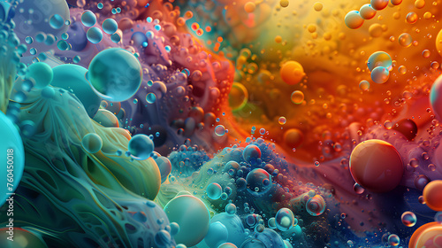 The scientific color bubble image is a multi-colored abstract wallpaper that is Sponge-like nature has blurred and glowing spots in the liquid with a spherical, three-dimensional structure. that is a 