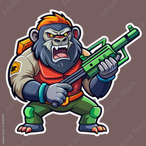 Street-style tshirt sticker a gorilla cartoon character holding a gun