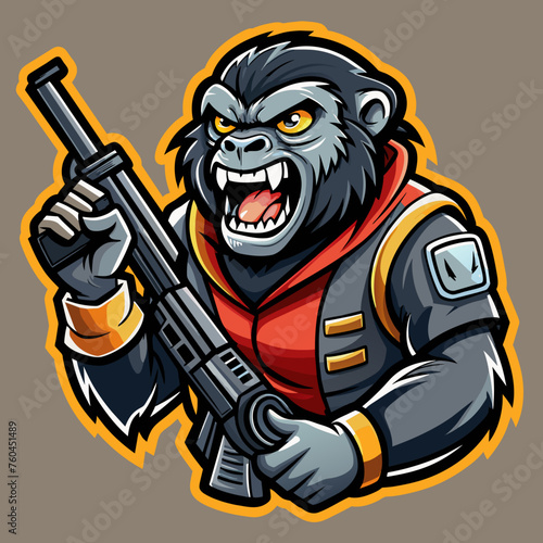 Street-style tshirt sticker a gorilla cartoon character holding a gun