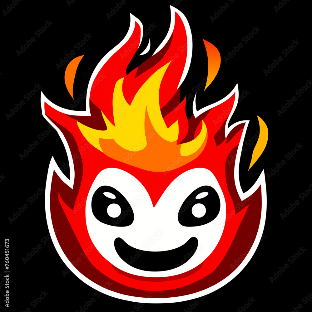 Cartoon fire icon with a smiley face.