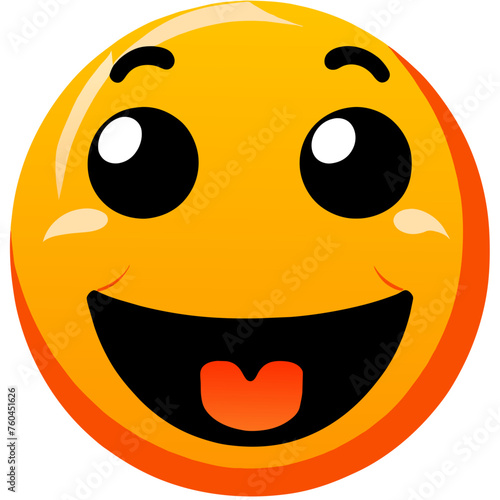 A yellow cartoon smiley face with big eyes and a wide open mouth, showing happiness.