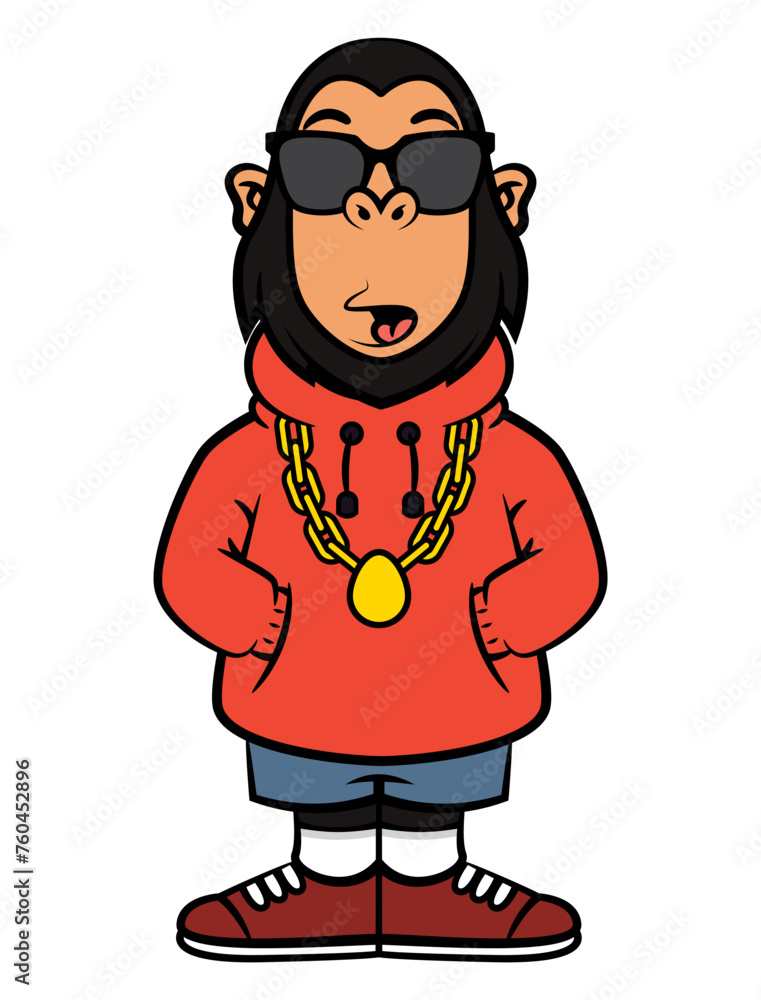 Funky Monkey cartoon characters wearing sunglasses, gold chain necklace, hoodie jacket, jeans shorts, and sneakers. Best for mascot, logo, and sticker for streetwear shop Funky Monkey cartoon characters wearing sunglasses, gold chain necklace, hoodie jacket, jeans shorts, and sneakers. Best for mascot, logo, and sticker for streetwear shop