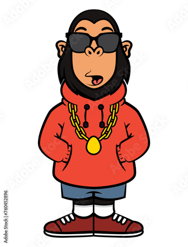 Funky Monkey cartoon characters wearing sunglasses, gold chain necklace, hoodie jacket, jeans shorts, and sneakers. Best for mascot, logo, and sticker for streetwear shop