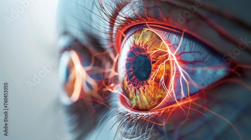 Detailed 3D hologram of human eye anatomy for focused study and medical research #760453050
