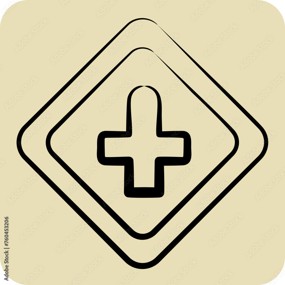 Icon Cross Roads Ahead. related to Road Sign symbol. hand drawn style. simple design editable. simple illustration Icon Cross Roads Ahead. related to Road Sign symbol. hand drawn style. simple design editable. simple illustration