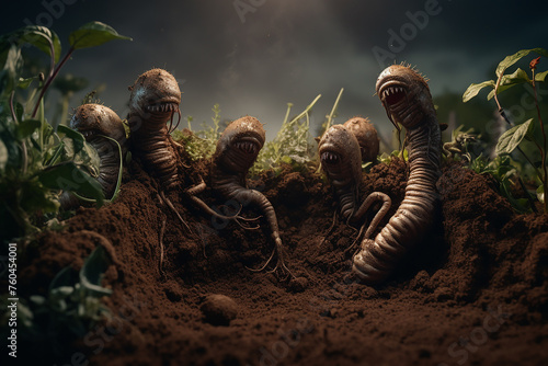 worms in the soil photo