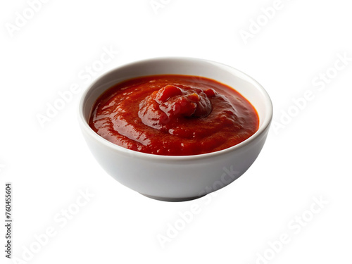 Tomato sauce in a white bowl. isolated on transparent background.