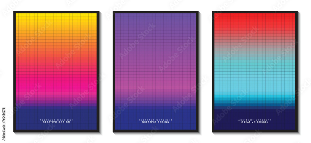 Pixels gradient colorful abstract mosaic pattern graphic background set. Vector illustration for your graphic design brochure and posters.