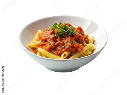 Pasta with tomato sauce in a white bowl. isolated on transparent background.