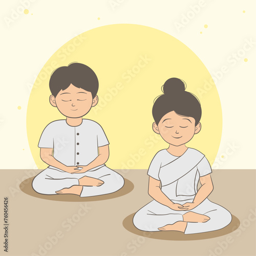 hand drawn art illustration of a man and woman meditating in white clothes