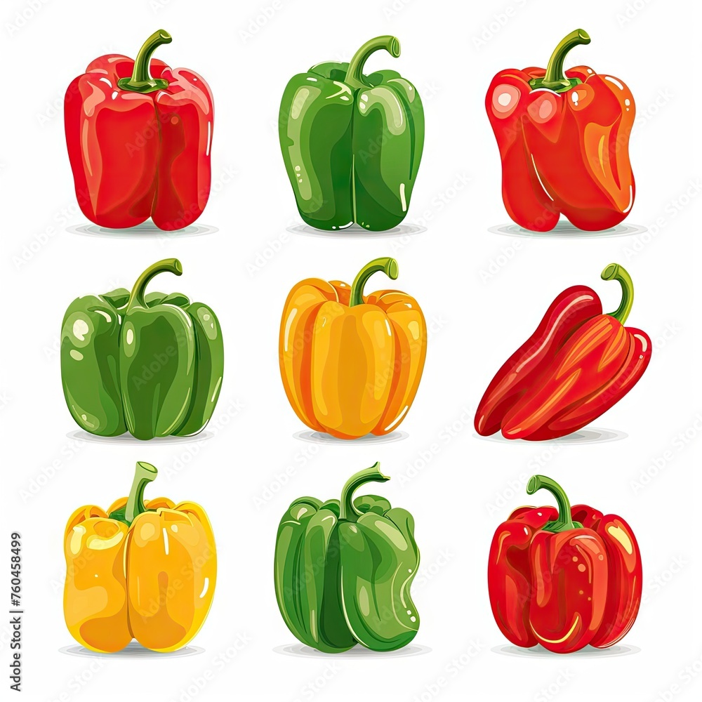 Colorful bell peppers icons isolated on white background. Colorful bell peppers icons isolated on white background.