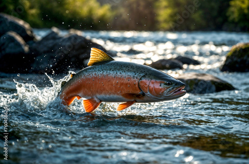 Striking Salmon Catches Air in Vibrant River