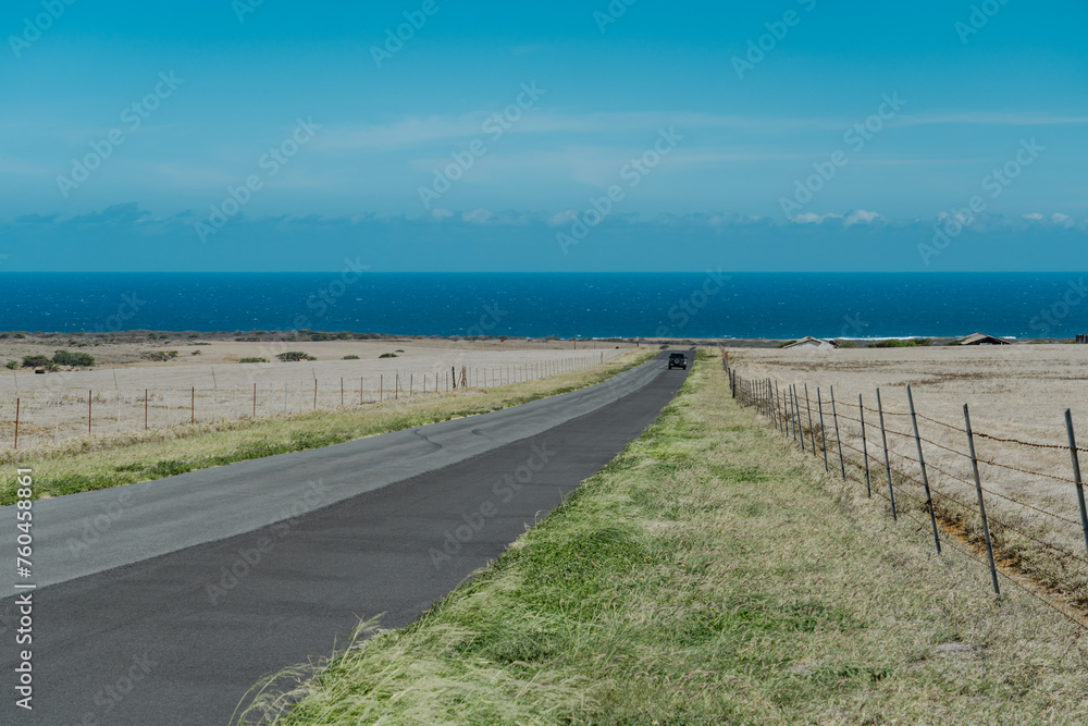 South Point Road, Big island, Hawaii. Ka Lae ,South Point, is the southernmost point of the Big Island of Hawaii and of the 50 United States.