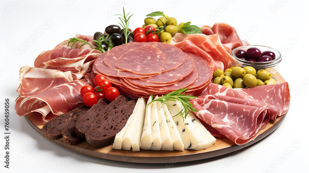 Freshly Cut Assorted Deli Meats Beautifully Presented on a White Platter