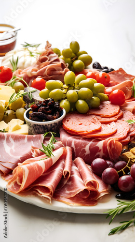 Freshly Cut Assorted Deli Meats Beautifully Presented on a White Platter