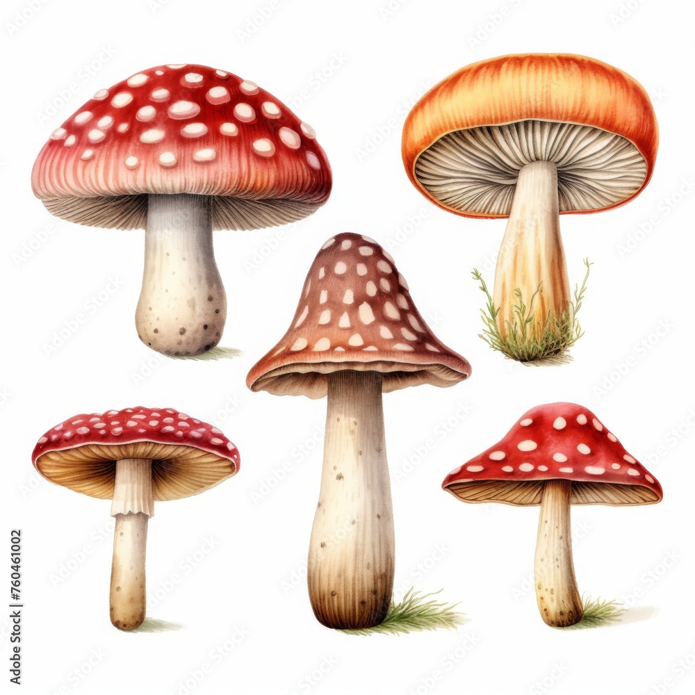 An illustration depicting mushrooms on a white background An illustration depicting mushrooms on a white background