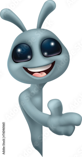 An alien grey or gray fun cartoon character mascot