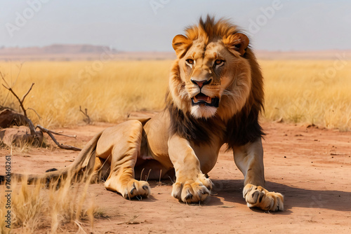 lion with a background of arid nature