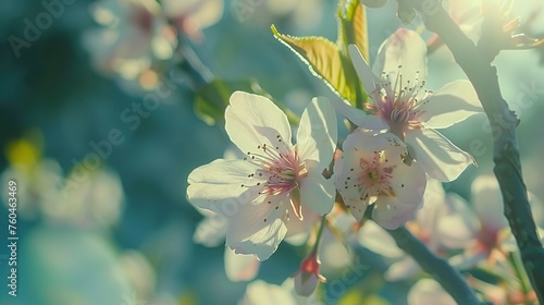 Spring blossom background. Beautiful blooming trees in orchard, cherry spring flowers. Springtime. of a peach flower blooming close up.