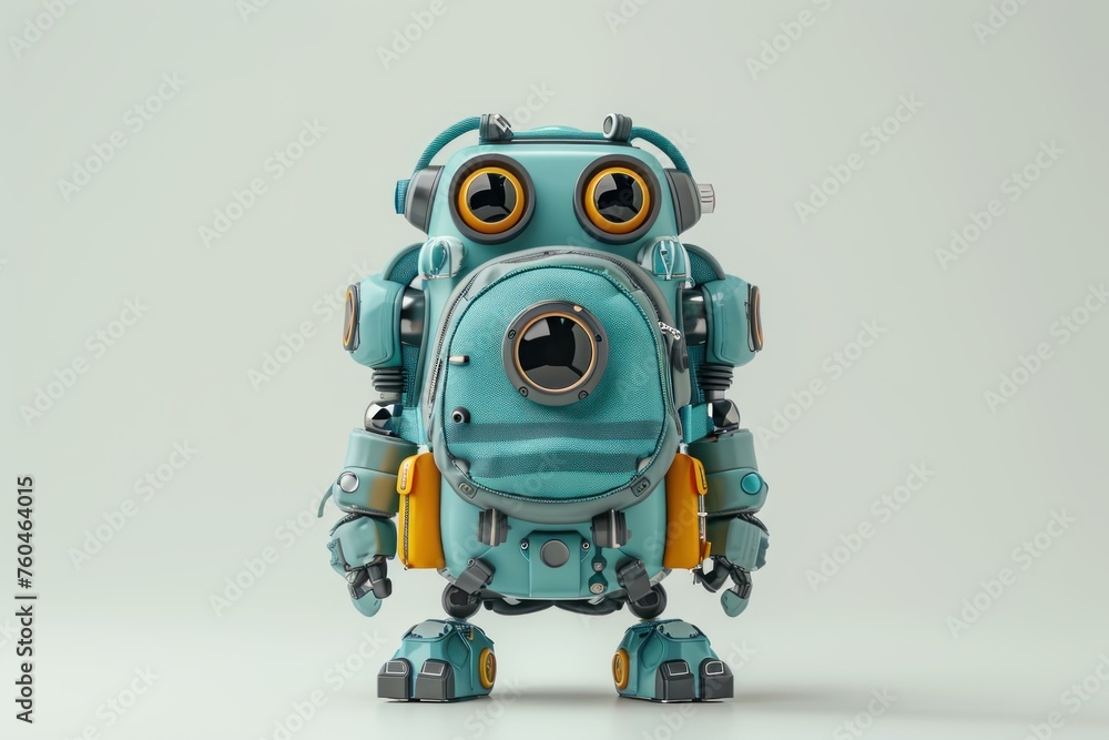 Backpack cartoon robot. Originally and interesting mechanical plaything. Generate AI Backpack cartoon robot. Originally and interesting mechanical plaything. Generate AI