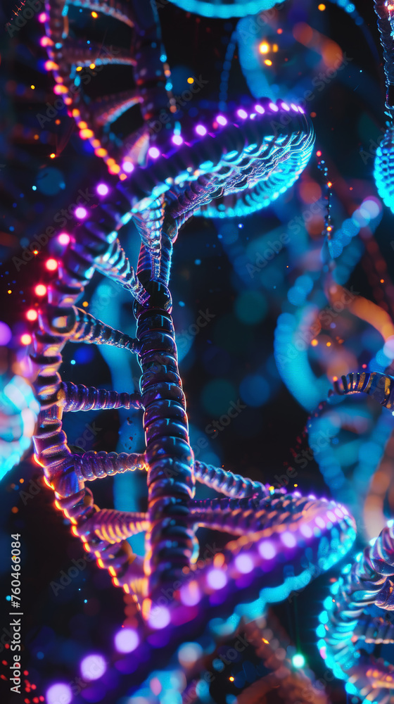 Neon Helix: Vibrant DNA Abstraction. Generative AI Neon Helix: Vibrant DNA Abstraction. Generative AI