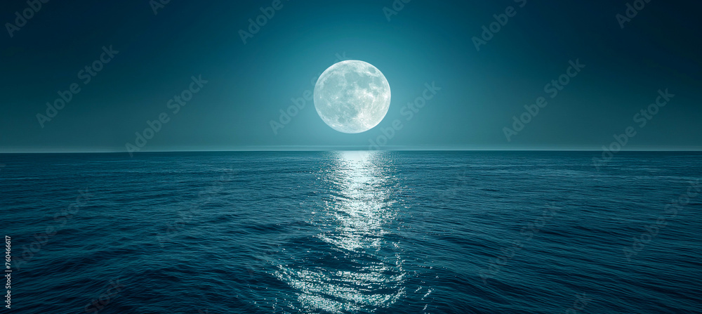 big super full moon over the sea or ocean at night, midnight