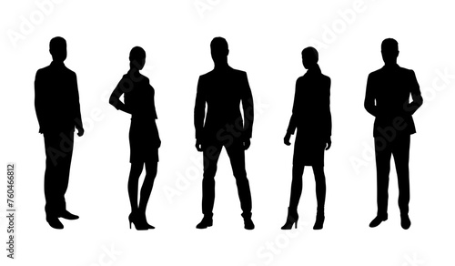 Group of business people, set isolated vector silhouettes. Business men and women