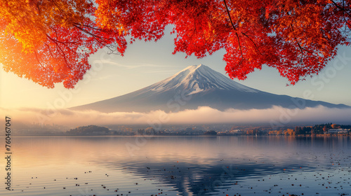 Summer in Japan mountain lake colorful trees © rabia