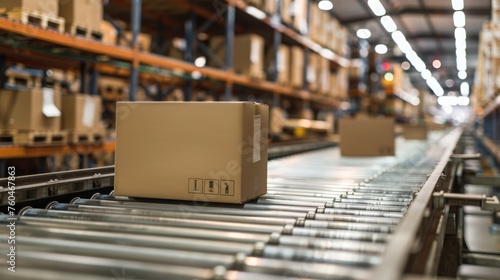 Efficient Operations in a Busy Warehouse packages conveyer belt  copy space  16 9