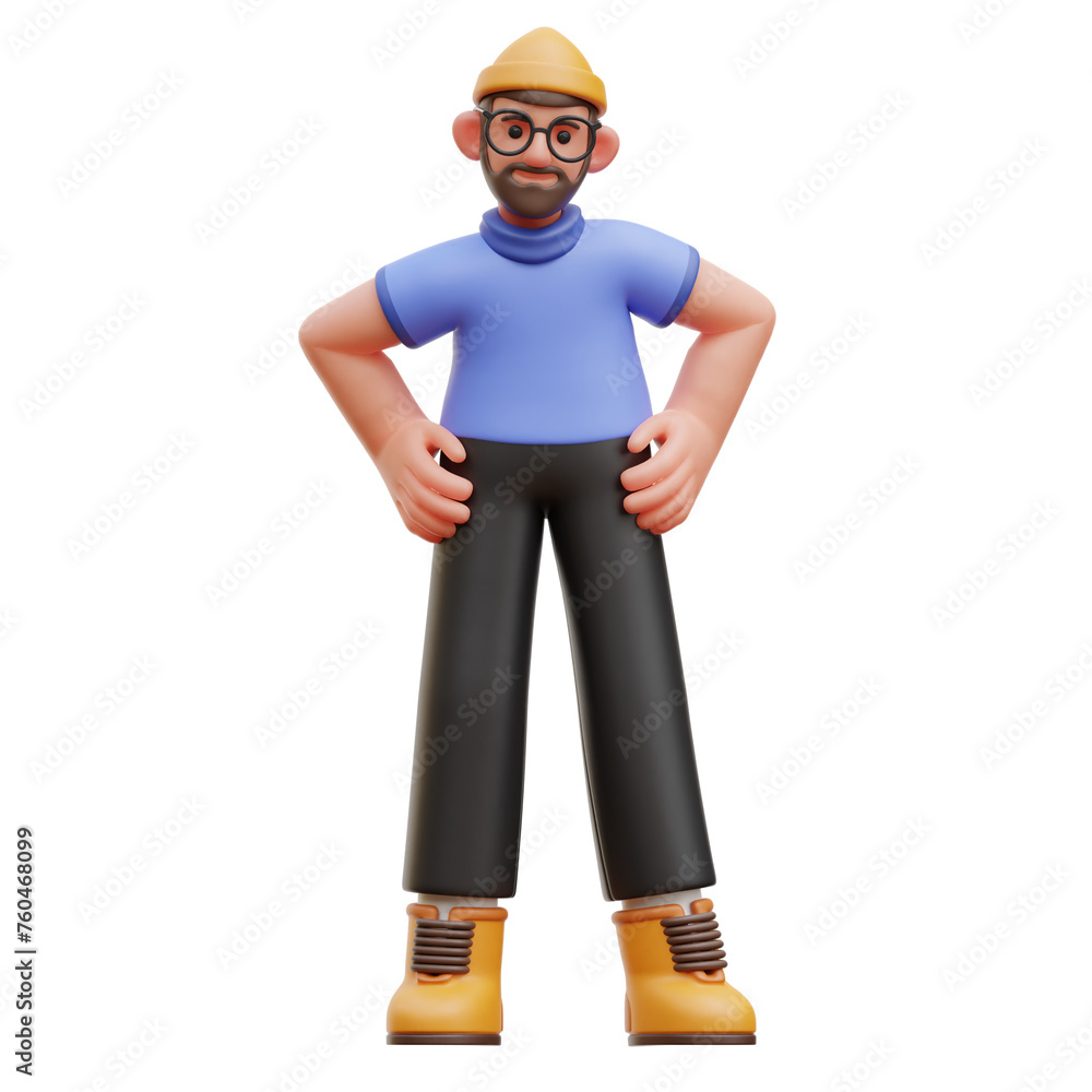 Man with Hands on Hips 3D Character Illustration
