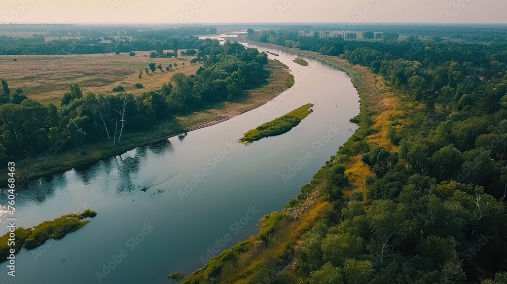 Aerial drone view the river with stretches of deep forest. Aerial drone view the river with stretches of deep forest.