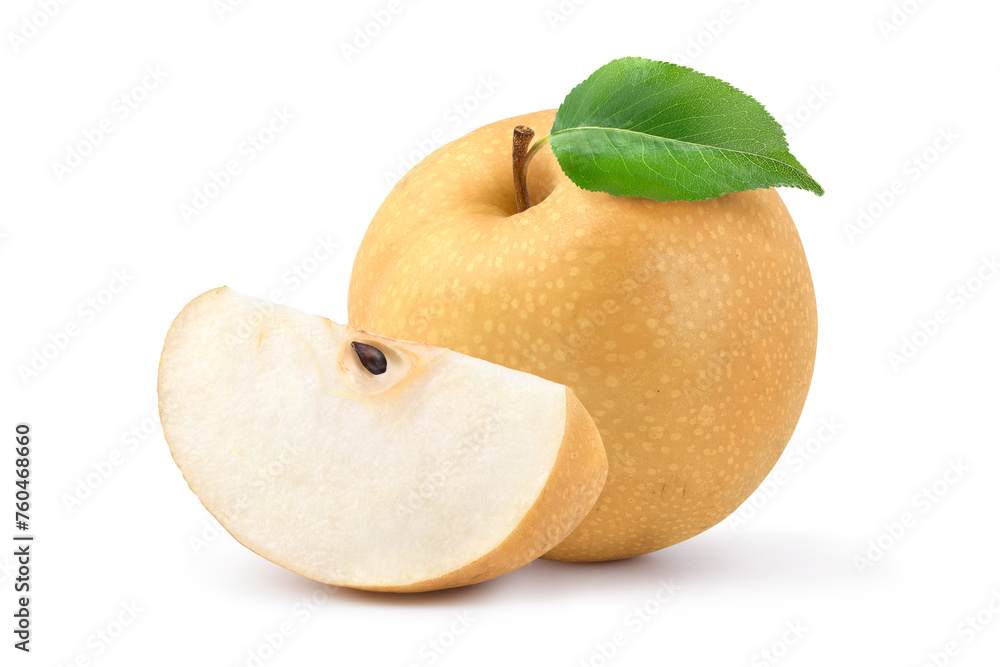 Asian pear with sliced isolated on white background. Asian pear with sliced isolated on white background.