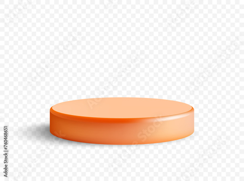 3D realistic orange cylindrical podium on white background. Stage showcase.