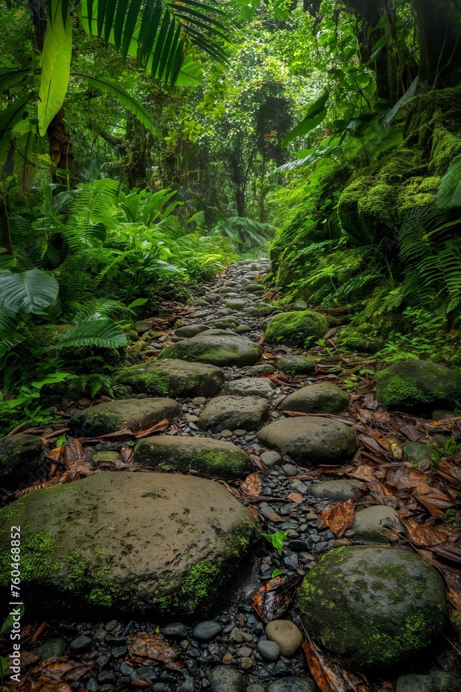 Fototapeta premium Path of national park rain forest rockwood