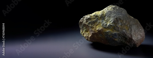 Idrialite is rare precious natural stone on black background. AI generated. Header banner mockup with space.