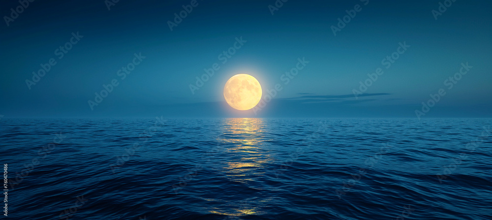 big super full moon over the sea or ocean at night, midnight - obrazy, fototapety, plakaty 