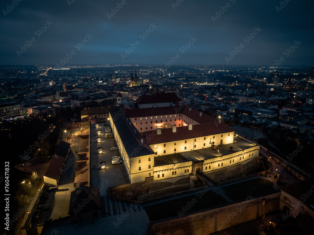 Fototapeta premium Night aerial view of Spilberk Castle in Brno, Czech Republic