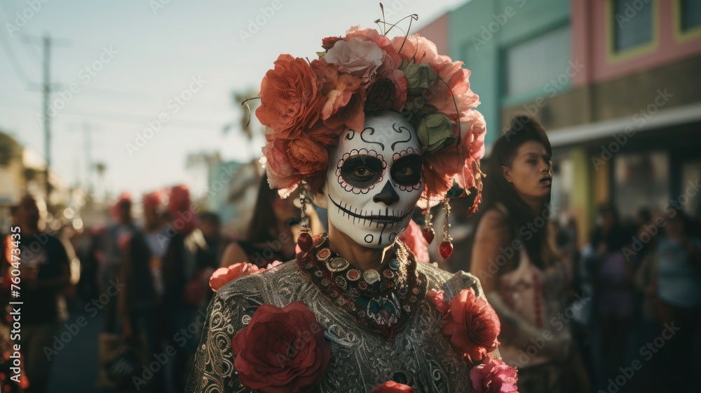 Celebrating Life: Enchanting Dia De Los Muertos Festival with Elaborate Costumes and Sugar Skull Patterns