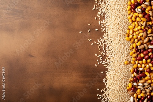 top view of grains with copy space for text. food background for stock photography - generative ai