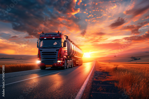 Shot of a lorry transportating of oil truck photo