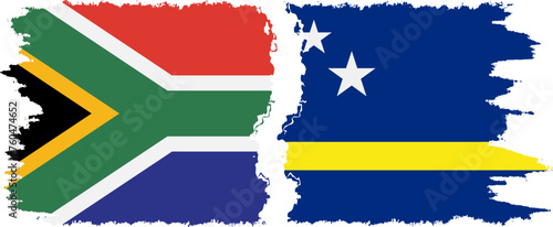 Curacao and South Africa grunge flags connection vector