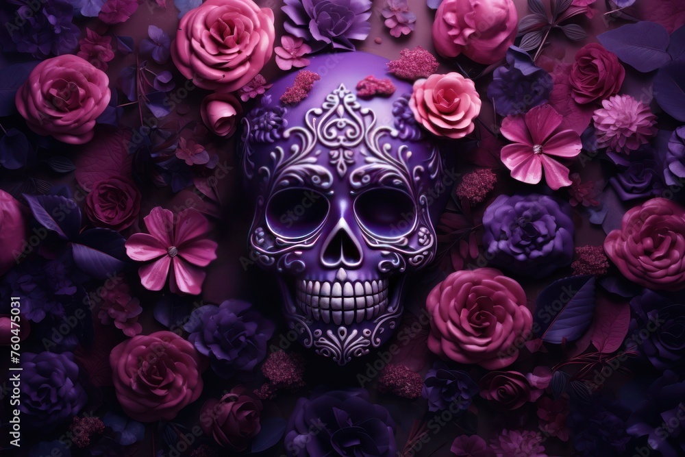Intricate Day of the Dead Sugar Skull Embraced by Blossoms Intricate Day of the Dead Sugar Skull Embraced by Blossoms