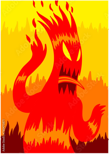 A flame monster or fire spirit character in cartoon style. Vector Illustration