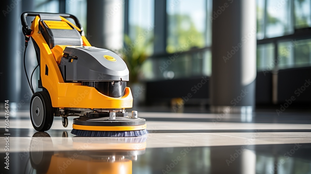 Close-up shot of floor polishing machine on office floor Close-up shot of floor polishing machine on office floor