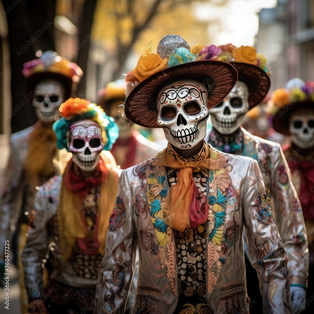 Celebratory Stroll: Skeletons and Catrinas Paint the Streets with Color