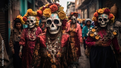 Radiant Revelry: Skeletons and Catrinas Dance Through the Streets