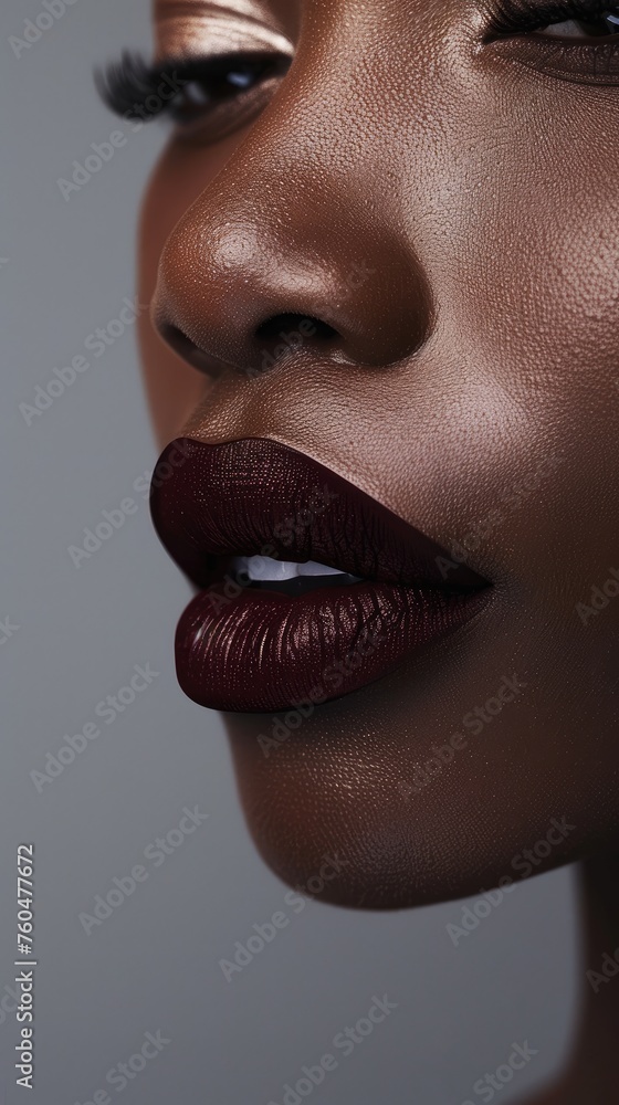 A close-up beauty shot capturing the perfect application of a matte lipstick with a focus on the lips texture A close-up beauty shot capturing the perfect application of a matte lipstick with a focus on the lips texture