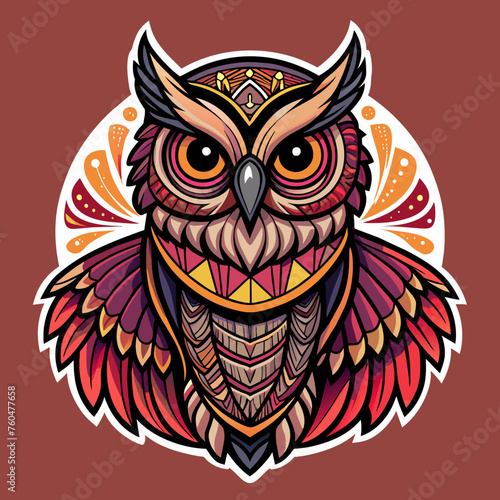 Feathers of Fate - Design a t-shirt sticker showcasing an owl with intricate patterns on its feathers, accompanied by a poetic ode to the owl as a symbol of fate and destiny